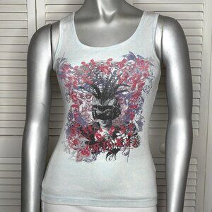 Vintage Y2K BD Sweats Bella Dahl Wicked Graphic Ribbed Tank Top Blue XS/S 2000s